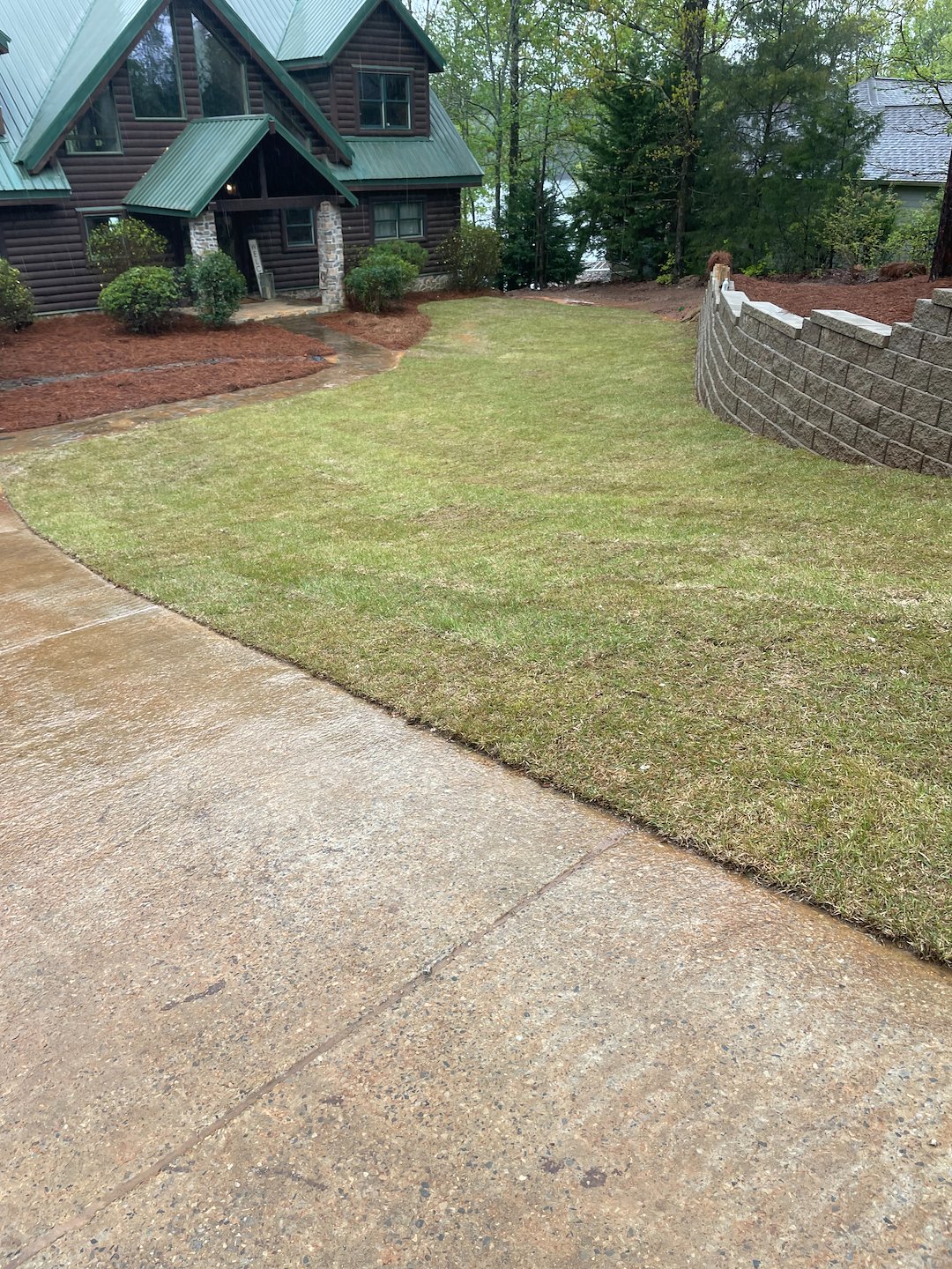 Landscaping, sod installation, retaining wall installation, on Lake Wedowee 